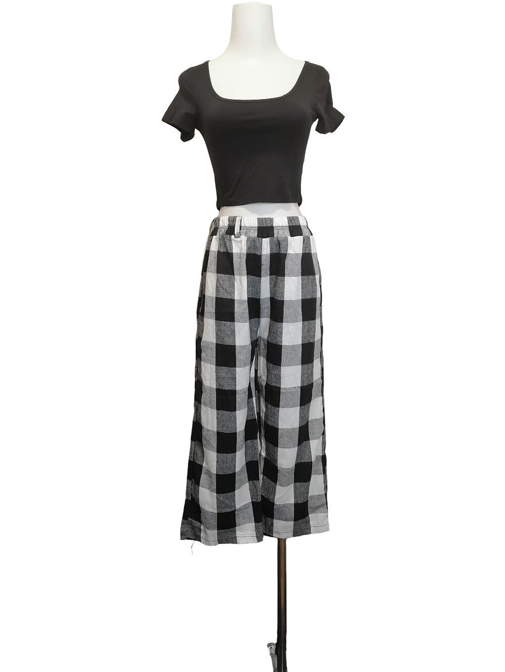 🐜🐜Black & White Buffalo Check Wide-Leg Pants
